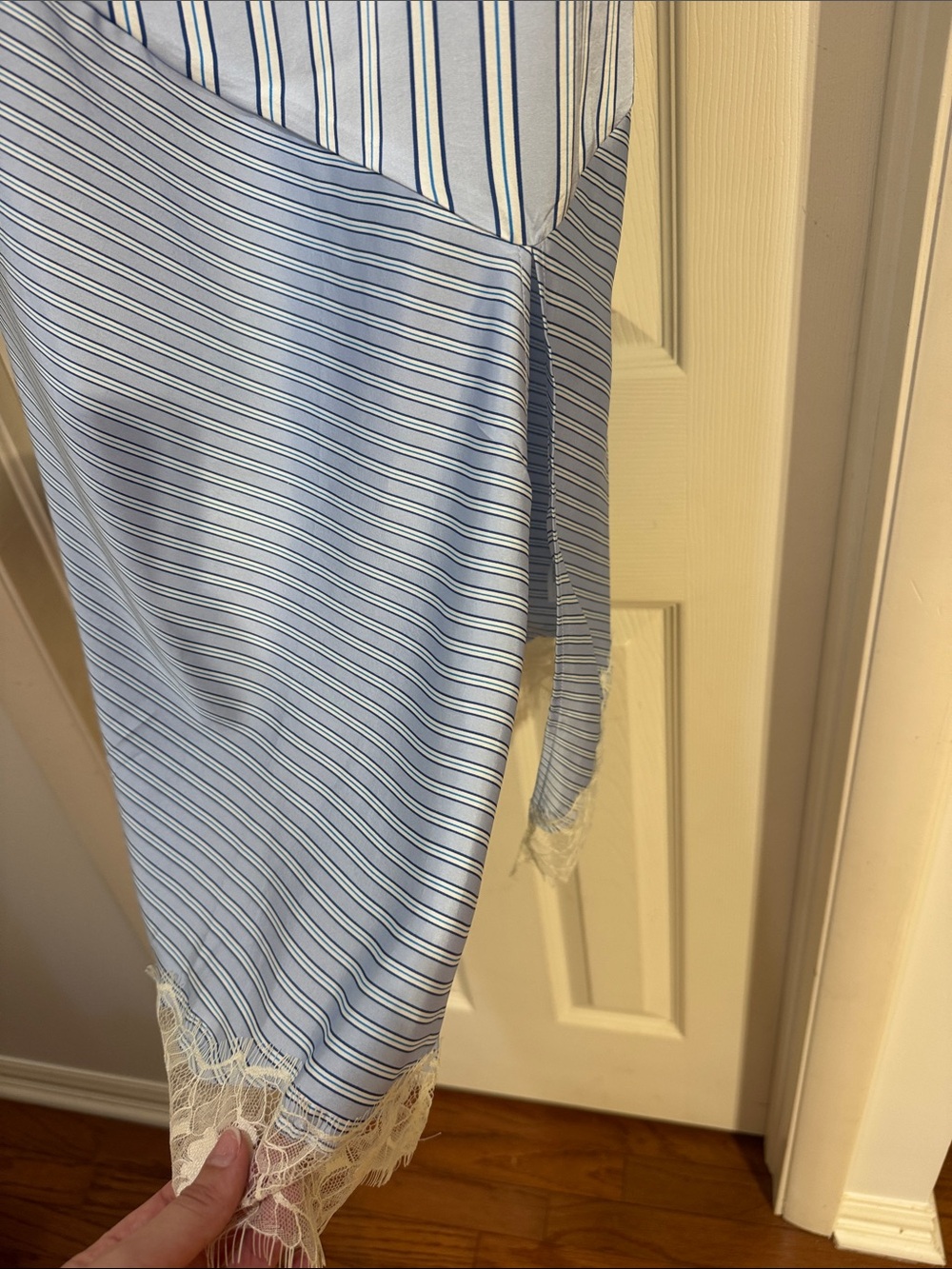 Light Blue Striped Lace-Trim Slip Dress - Picture 2 of 3